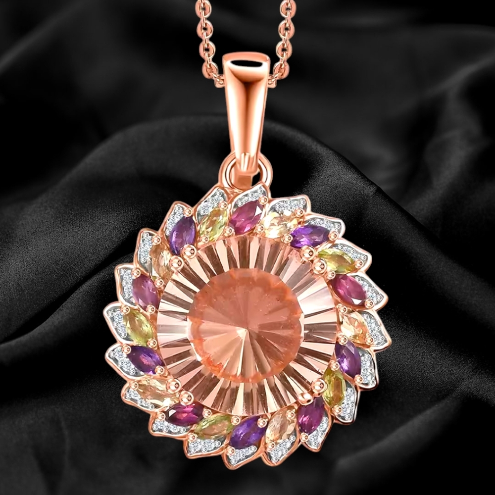 NWT MORGANIQUE & MULTI-GEMSTONE NECKLACE IN 18KT ROSE GOLD OVER STERLING SILVER
